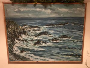 Original Irish artist painting for sale - Ciaran Lynch.. sea crashing against cliff